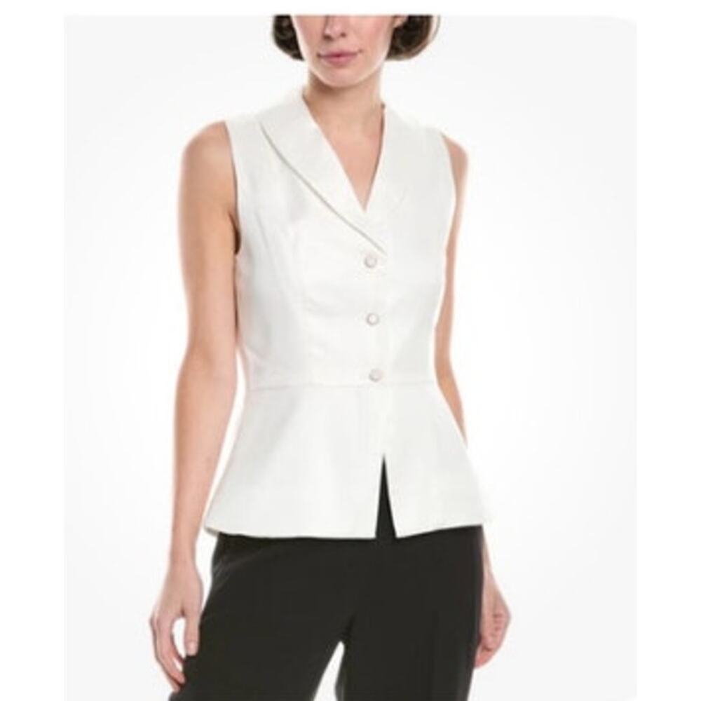 Nwt! Jason Wu White Peplum Button-Front Tencel Vest - Size 4